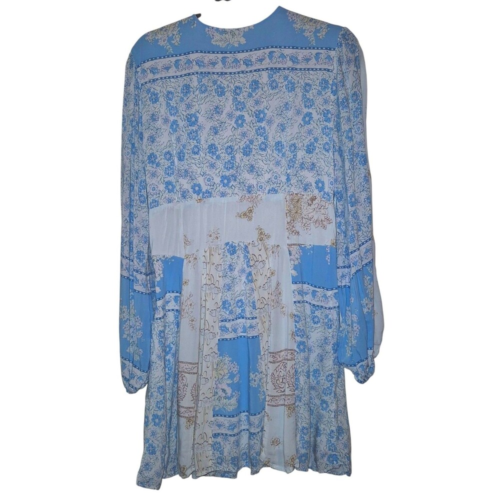 Free People 'Mixin It Up' Long Sleeve Mini Dress Bohemian Valley Girl Sz. L - Picture 5 of 5